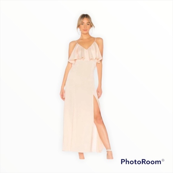 NWT LPA x REVOLVE Blush Pink Ruffle High Slit Maxi Dress Size Medium - Picture 2 of 8